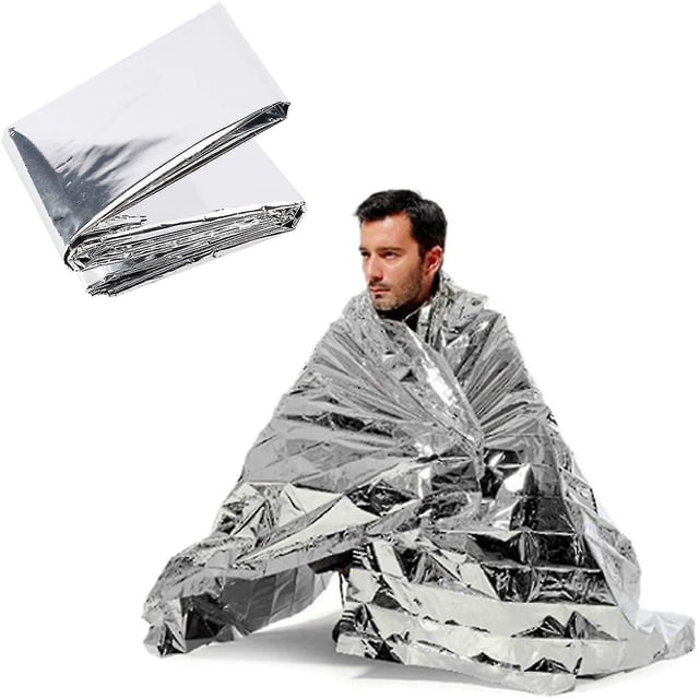 Mantas térmicas de emergencia (paquete de 2), plateadas 82.6'x55', equipo de supervivencia para adultos y niños, mantas reflectantes de Mylar