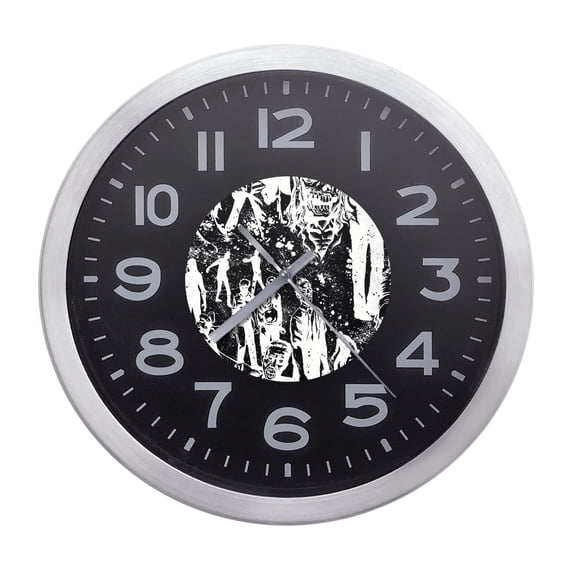 Wall Clock Home Decor or for a Patio/RV/Game Room 10" Round Silver Edge with a Black Face Featuring Your Choice of a Skull or Zombie Themed Vinyl Decal - FREE Battery Included (Black Zombies)