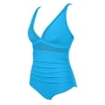 thumbnail image 5 of Ecqkame Women's New One Piece Swimsuit Fashion Solid Color Bathing Suits Tummy Control Mesh Sheer Tankini Swimsuit Sky Blue XL, 5 of 8