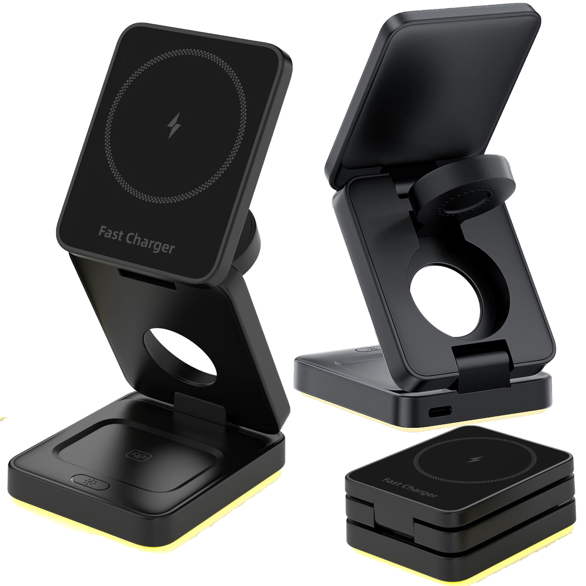 3 in 1 Wireless Charging Station for Apple Multple Devices - Foldable 15W Fast Magnetic Wireless Charger Dock -Travel Charging Pad for iPhone 16 15 14 13 12 Pro/Pro Max/Plus/Watch & All Airpods