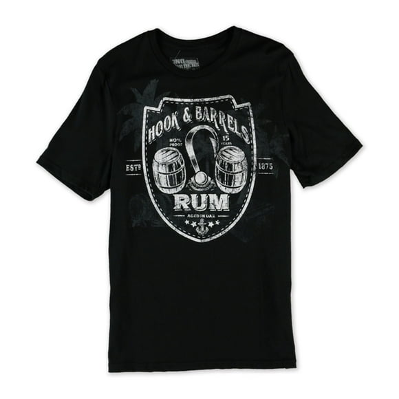 No Borders Mens Hook & Barrels Rum Graphic T-Shirt, Black, Small
