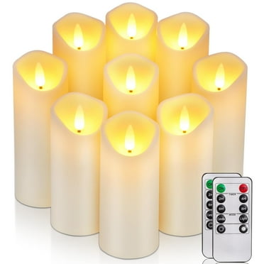 Merrynights Flameless Candles, LED Candles, Battery Operated Candles with Remote Timers, Electric Fake Candles, Made of Frosted Plastic, Won't Melt, Ivory, Set of 9