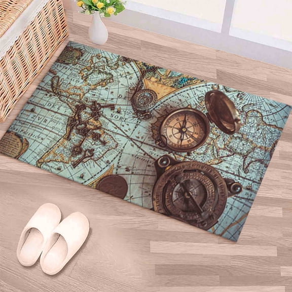 Office Rug, Brass Pocket Compass Rug, Brass Pocket Compass Rug Kitchen Rug, Map Rugs, Colorful Rug, Outdoor Rug, Runner Rug, Large Rug, 2'x3' - 60x90 cm