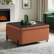 Studio Living Kingston Modern Large Storage Ottoman, Rust Velvet Fabric