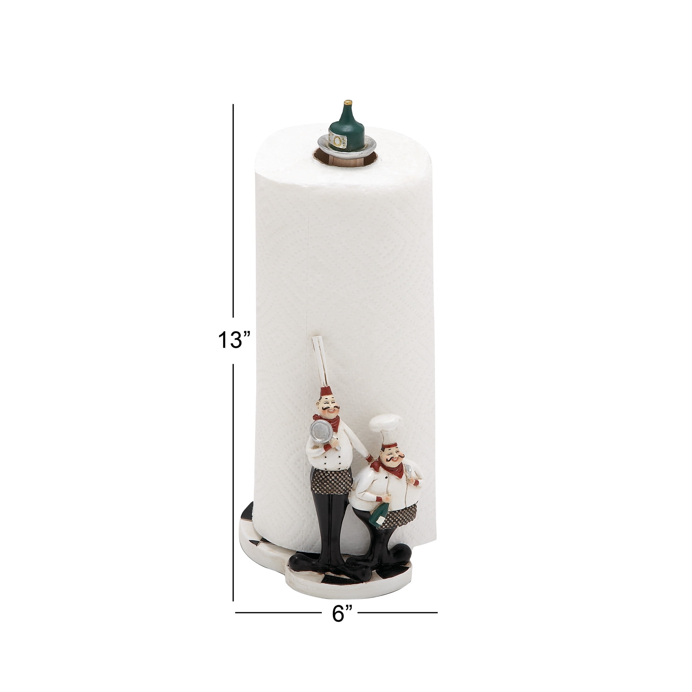 DecMode 6" x 13" White Polystone Chef Paper Towel Holder with Checkered Base, 1-Piece