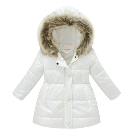 

KDSJSXW Girl Winter Coats Winter Thick Warm Hooded Coat Baby Girls Heavyweight Hooded Puffer Jacket Kid Parka Fleece Snow Outwear Kids Winter Clothes (White 150)