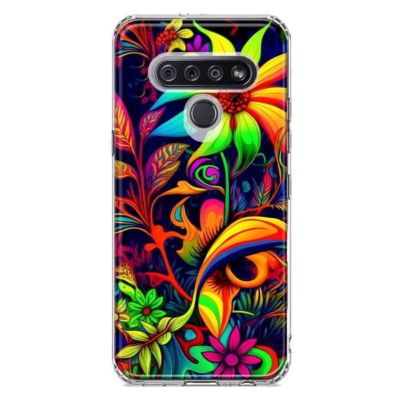 MUNDAZE LG K51 Shockproof Clear Hybrid Protective Phone Case Neon Rainbow Psychedelic Trippy Hippie Daisy Flowers