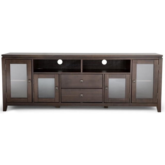 Simpli Home Cosmopolitan Meuble Télé Extra Grand en Bois Massif de 72 Pouces - Brun Acajou