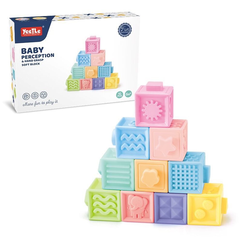 10Pcs Soft Stacking Blocks for Toddler Baby Building Blocks Teething Chewing Toys Montessori