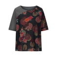 thumbnail image 4 of ICHUANYI Clearance Fashion Women Cotton And Linen Medium Sleeve Printed Ladies T-Shirt Tops(Black, M) ICHUANYI WER2023080901571, 4 of 6