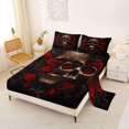 thumbnail image 2 of Castle Fairy Gothic Vintage Carved Skull King Sheets 4pcs,Floral Rose Baroque Damask Bedding,Bronze Red Black,1 Fitted Sheet,1 Flat Sheet and 2 Pillowcases, 2 of 6