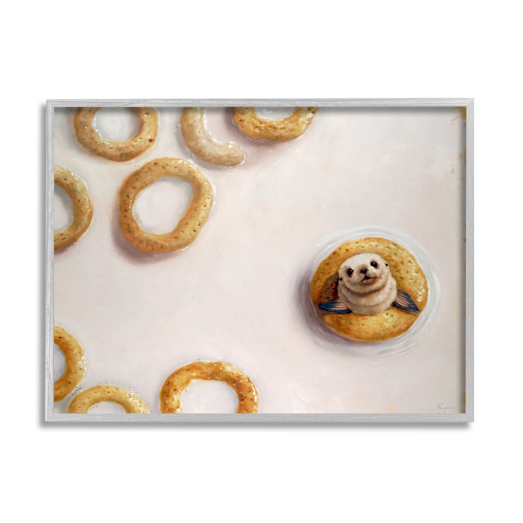 Stupell Industries Sea Lion Seal Swimming Bowl Cereal Milk Framed Wall Art, 20 x 16, Design by Lucia Heffernan