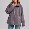 thumbnail image 5 of YDFCWXW Fall Jackets for Women 2025 Oversized Zip Up Fleece Sherpa Jacket Casual Long Sleeve Lapel Fuzzy Coats With Pockets Purple, L, 5 of 7
