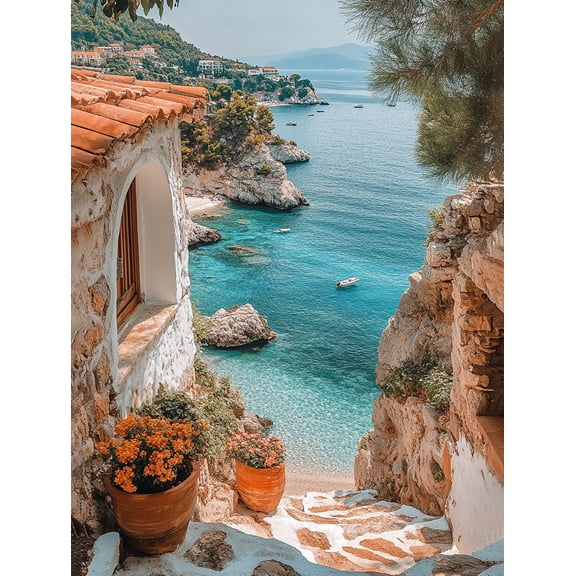 Mediterranean Coastline Canvas Print/Wall Art， Perfect for Living Room， Bathroom， Kitchen， and Office Decoration.