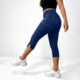 thumbnail image 7 of UVEASISHA Fashion Capri Pants for Ladies High Waisted Faux Jeans 7/8 Length Denim Jeggings Split Hem Comfort Stretch Trousers Navy L, 7 of 7
