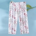 thumbnail image 4 of Avrnliq Womens Plus Size Pajama Pants Floral Print Cotton Capri Pants, Elastic Waist Relaxed Fit Breathable Summer Casual Trousers for Daily Wear, White,Size XL, 4 of 5
