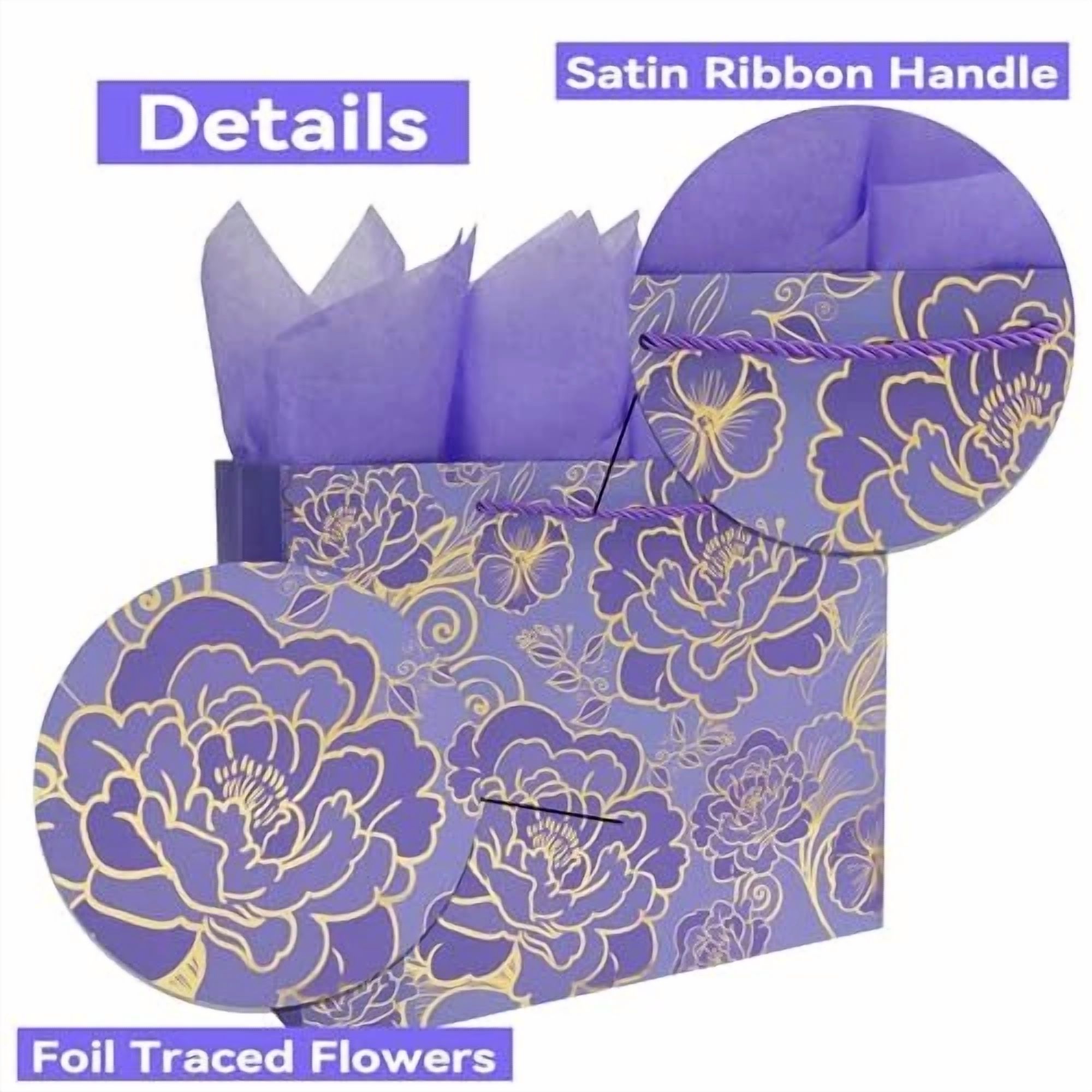 BUTTERFLY- 13" Large Rose Purple Gift Bag Set With Greeting Card And Tissue Paper For
