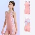 thumbnail image 4 of Shadoumai Girls One Piece Swimsuit Size 16 Modest Ruched Tankini Set Lightweight Color Block Ruffle Bathing Suit Swimwear with Cover Up Skirt Spaghetti Strap, 4 of 8