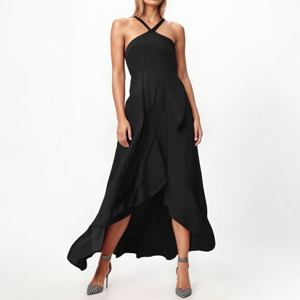WILLBEST Vestidos Floreados Para Mujer Vestido Casual De Mujer Vestido De Fiesta De Verano Fluido Con Tirantes Con Volantes Elegante Color Sólido Uso Diario Ajuste Cómodo