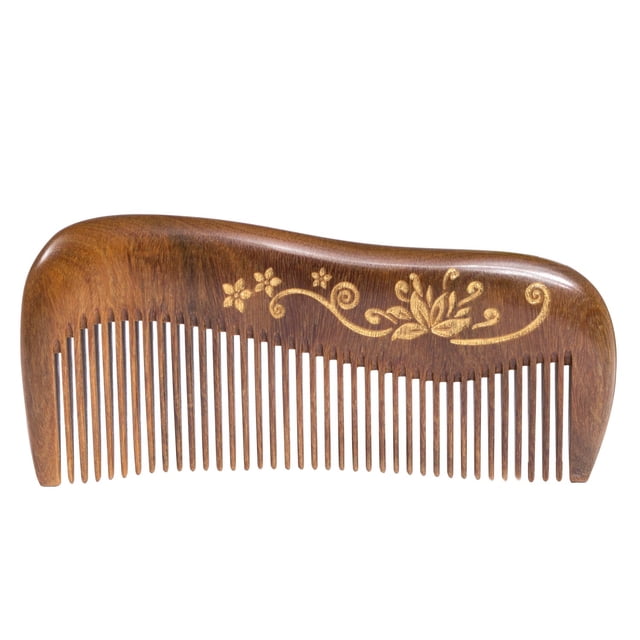 Peine de madera Breezelike – Peine de madera de dientes finos para mujeres – Peine de sándalo natural desenredante no estático