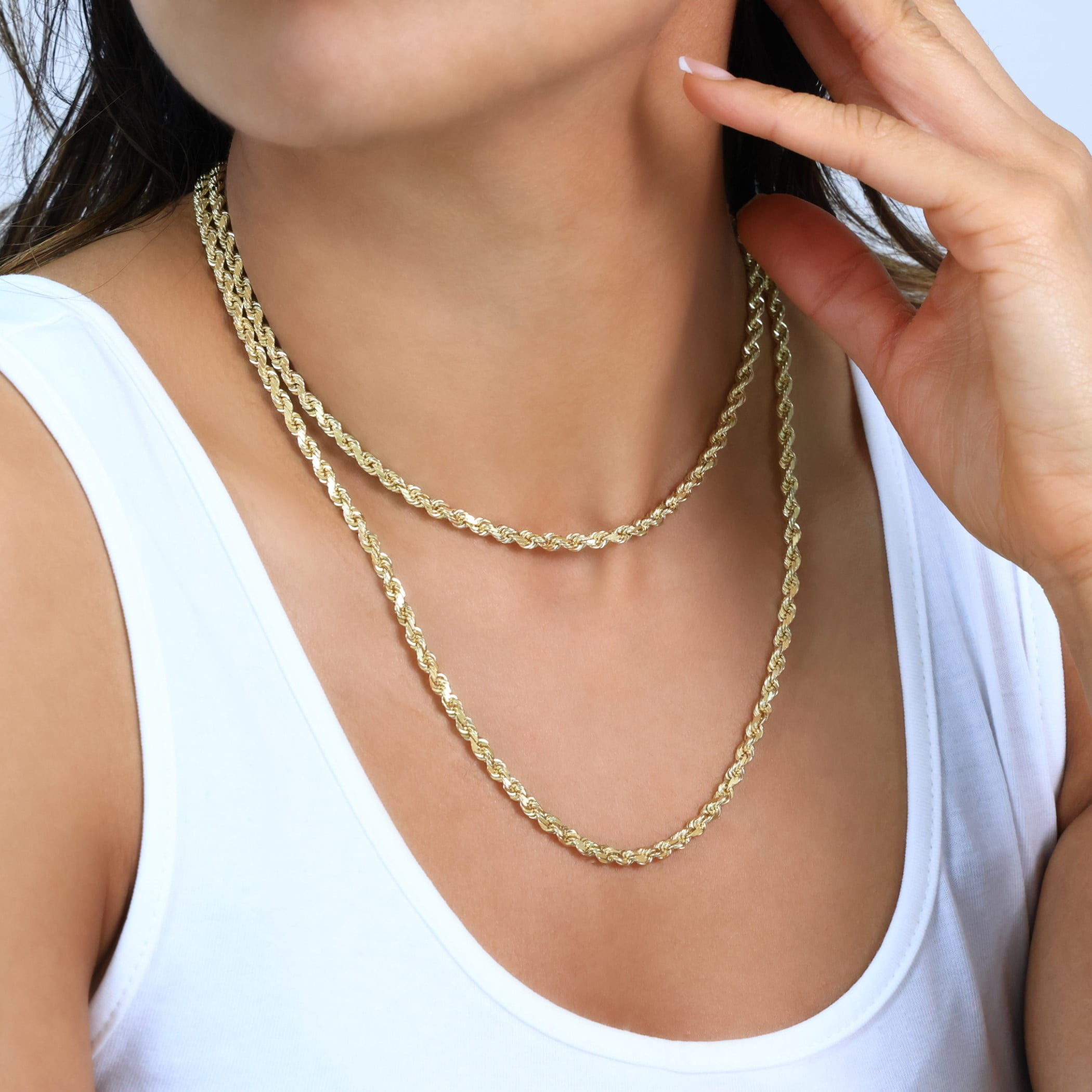 Nuragold 10k Real Yellow Gold 4mm Rope Chain Diamond Cut Necklace (16"-30") Italian Jewelry for Men & Women