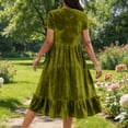 thumbnail image 7 of Ashirexll Womens Summer Dresses, Casual Dresses for Women, Fashion Solid Color Loose Round Neck Short Sleeve Velvet Dress, 7 of 7