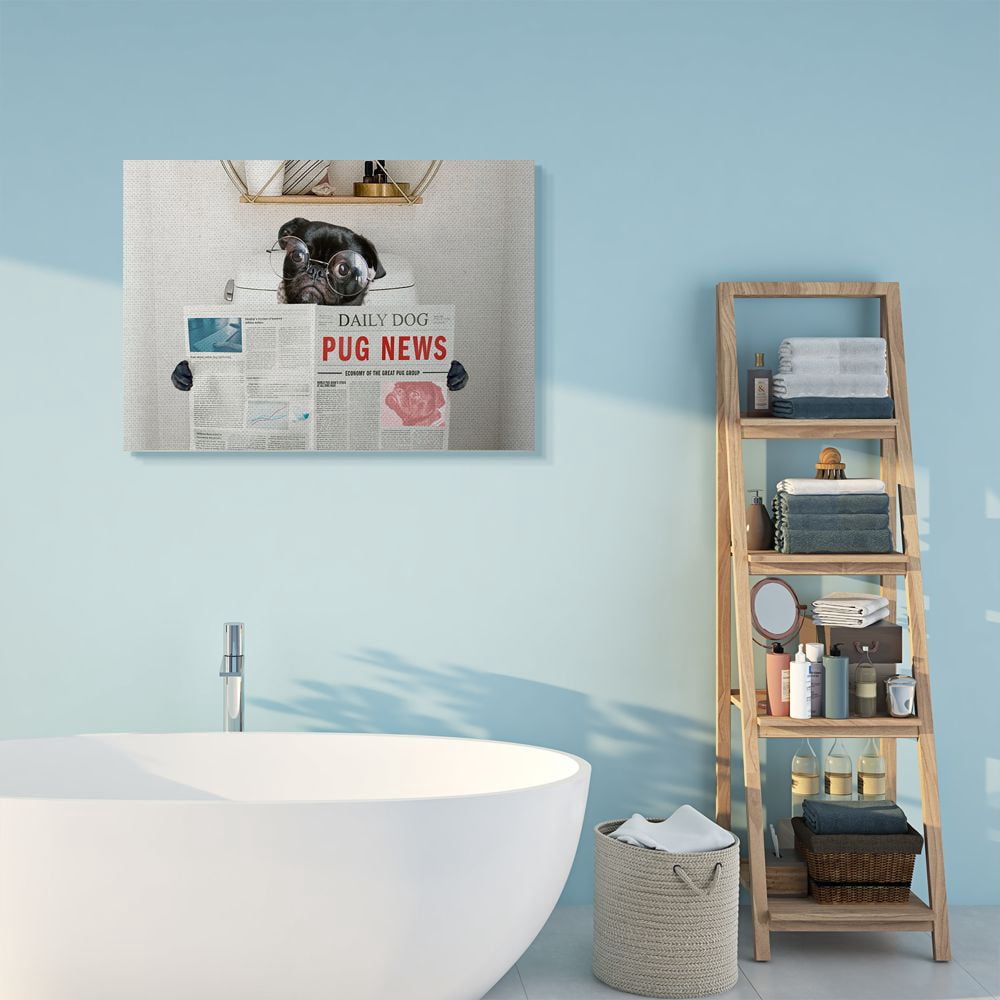 Stupell Industries Bathroom Pug Daily Toilet Briefing Dog Humor Canvas Wall Art Design by Ziwei Li, 30" x 40"