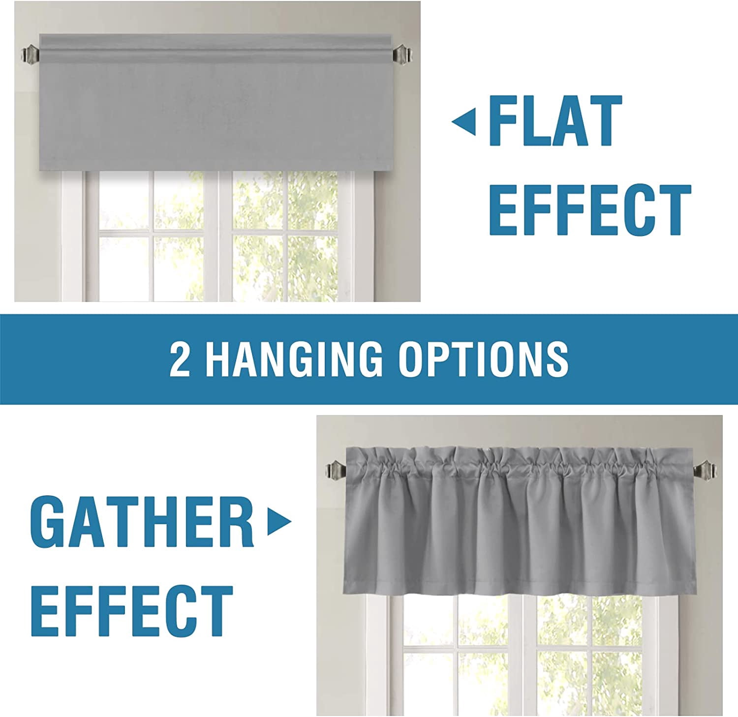 Blackout Curtain Valances for Kitchen Windows/Bathroom/Living Room/Bedroom Thermal Insulated Rod Pocket Valances for Windows, 2 Pack, 52" x 18"