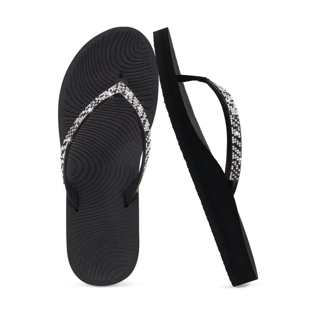 Sandalias ortopédicas con brillo KuaiLu para mujer, negras, talla 8