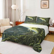 Manfei Bass Big Fish Queen Sheet Sets,Fishing And Hunting Flat Sheet,Underwater Animals Theme Queen Fitted Sheet For Teens Boys,Breathable Home Decor,4-Piece