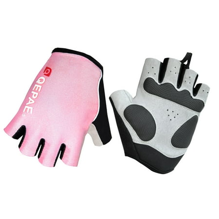 Padded Gloves Fingerless QEPAE Biking Gloves Gel Pad Fingerless Half Finger Gloves for Safe Night Riding Cycling Hiking ()