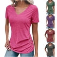 thumbnail image 2 of ShiShine Womens Short Sleeve V Neck Summer Shirts Casual Tunic Tops Loose Fit Ruched Button Side Blouse, 2 of 5