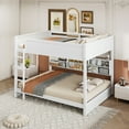 thumbnail image 3 of Euroco Wood Queen over Queen Bunk Bed with Bookcase, Shelves and USB Charging Station for Kids Teens, White, 3 of 12