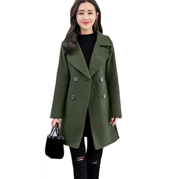 Abrigo De Color Sólido Abrigo Cruzado Mujer Outwear (Verde Militar L) Tmvgtek Mujer