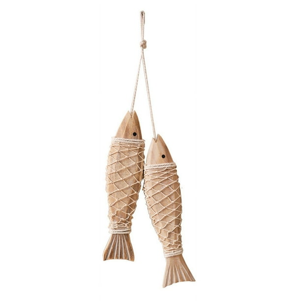 Decoración de peces de madera, decoración colgante de peces de madera para pared, decoración rústica de peces náuticos, tema de playa, decoración del hogar, escultura de peces