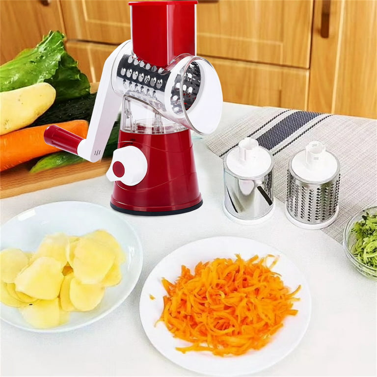 Felirenzacia 3 In 1 Multifunctional Vegetable Cutter & Slicers Hand Roller  Type Square Drum Vegetable Cutter With 3 Blades Removable Easy To Clean 