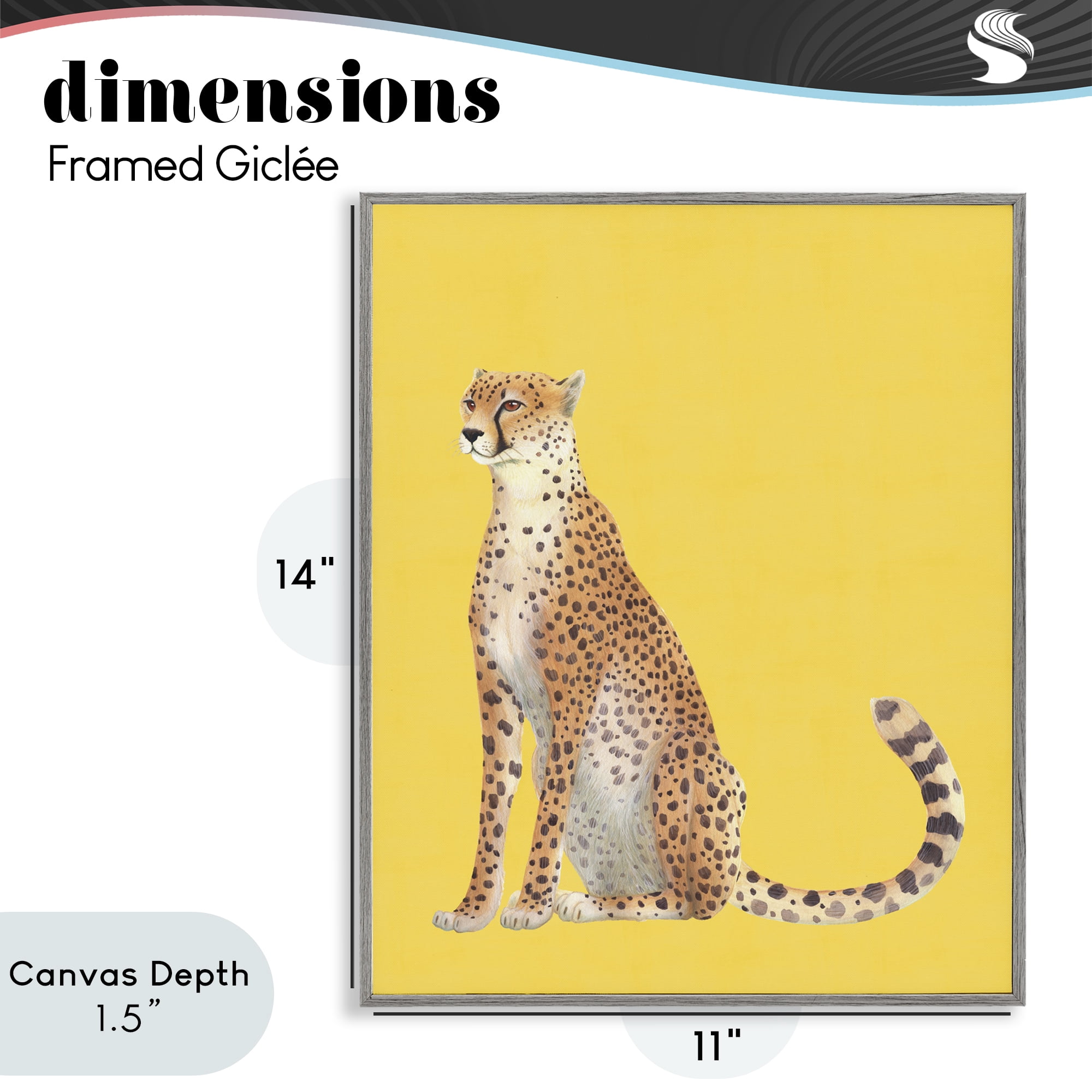 Stupell Industries Cheetah on Vibrant Yellow Gray Framed Giclee Art, design by Karolina Sato
