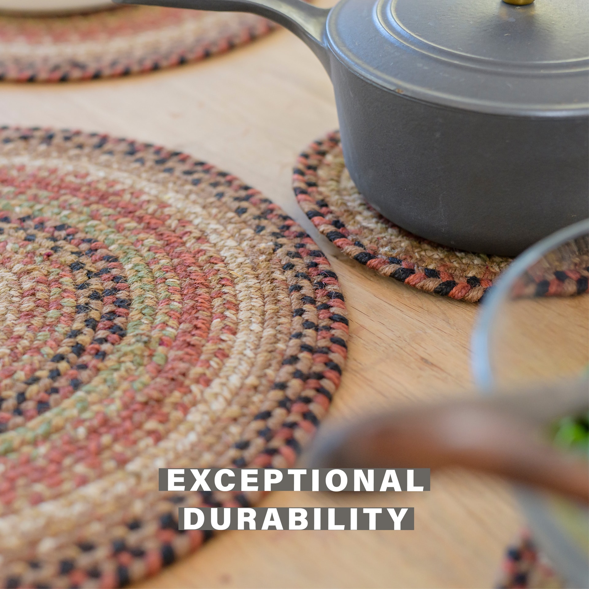 Homespice - Gingerbread Long Country Table Runner, a Perfect Jute Braided Runner to Use as a Dinner Table Runner - Blend of Red, Brown, Green, and Cream - Handmade Textured Table Runner, 11x36 Inches