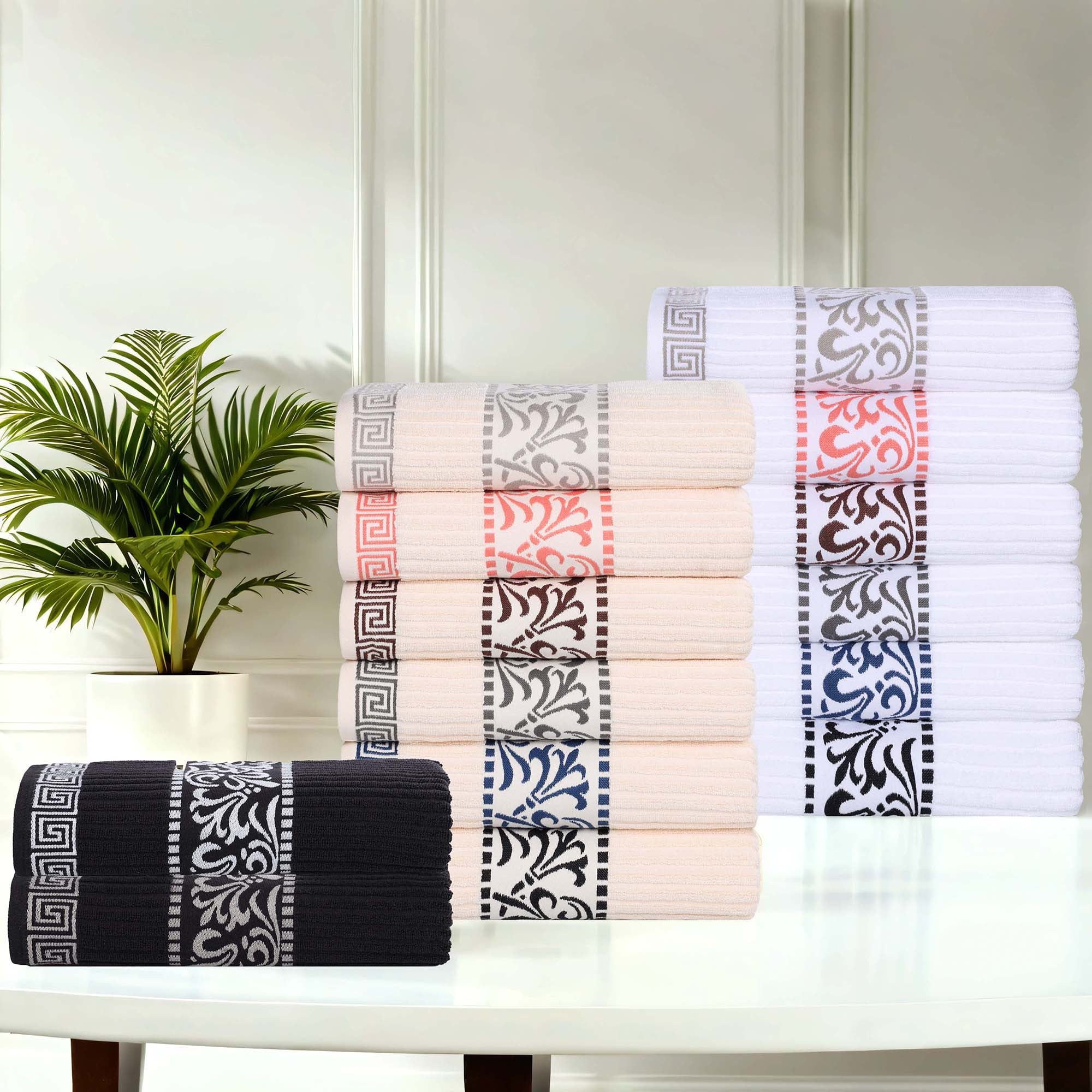 Superior Athens 6-Piece Cotton Greek Scroll Towel Set, Gray