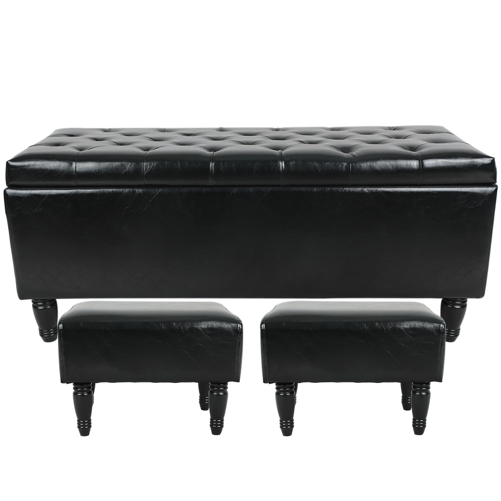 43.3" Rectangular PU Storage Ottoman Bench with 2 Footstools