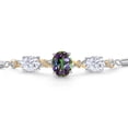thumbnail image 3 of Gem Stone King 925 Silver & 10K Yellow Gold Green Mystic Quartz White Moissanite & Lab Grown Diamond Bracelet for Women | 6.06 Cttw | Gemstone | Oval 10X8MM and 8X6MM | Fully Adjustable 9 inch, 3 of 5