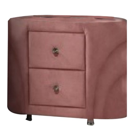 Sin 29 Inch Modern Nightstand 2 Drawers Round Metal Knobs Velvet Pink - Saltoro Sherpi