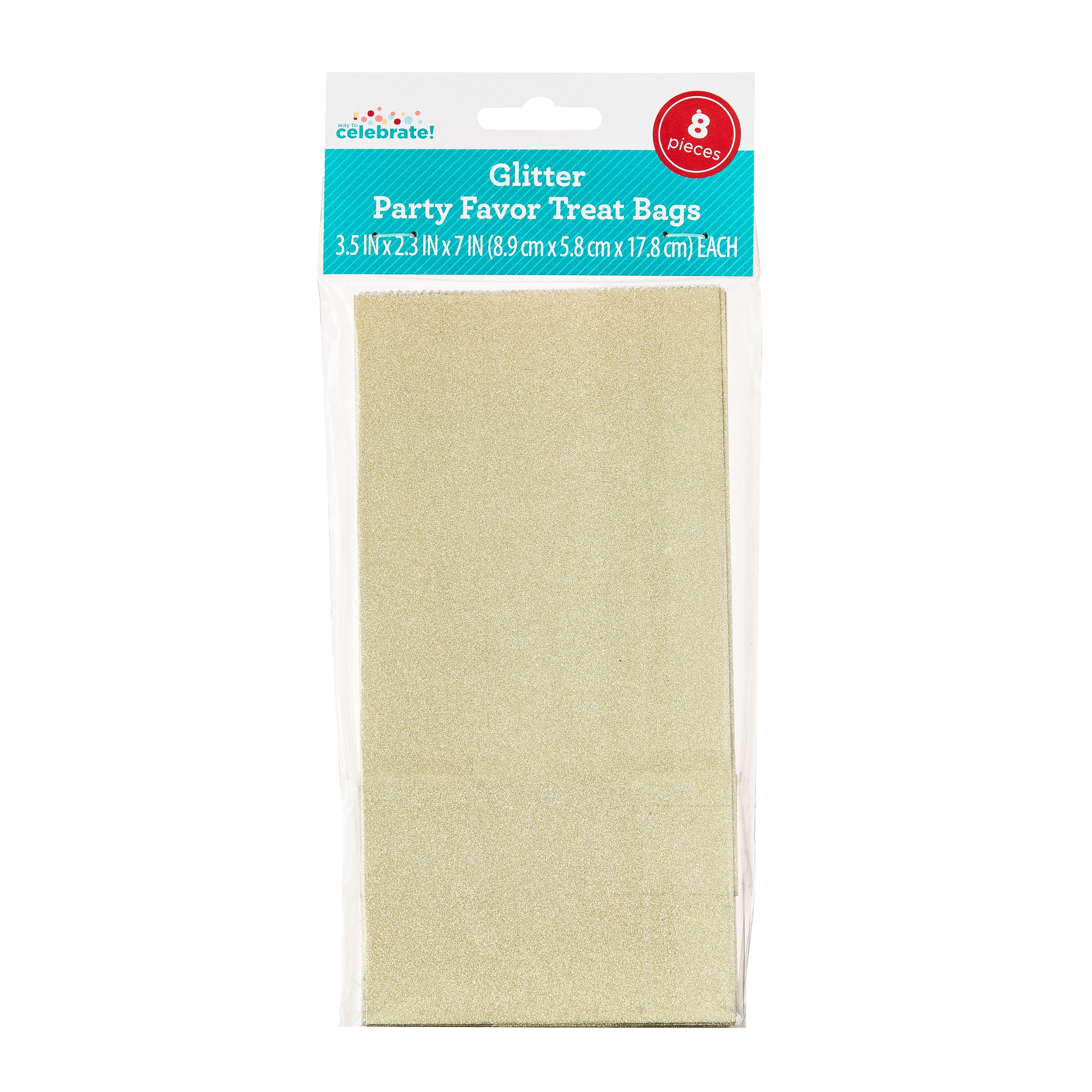 Gold Glitter Treats Bags, 3.5" x 2.3" x 7", 8 Pieces, by Way To Celebrate
