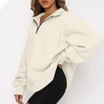 thumbnail image 2 of IROINNID Hoodies for Women Zip Up Home Solid Color Lapel Neck Long Sleeve Loose T-Shirt Blouse Pullover Tops,Beige, 2 of 7