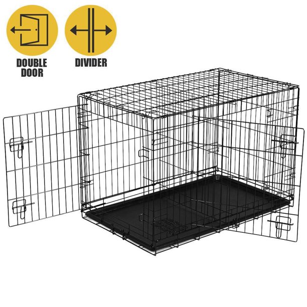 Vibrant Life Double-Door Metal Wire Dog Crate with Divider,36in