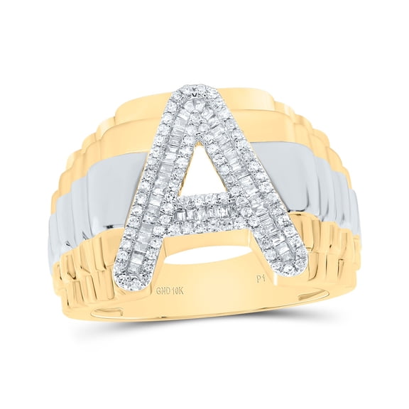 10kt Yellow Gold 1/2 Cttw Diamond Initial "A" Men's Ring, Men Size: 8-12