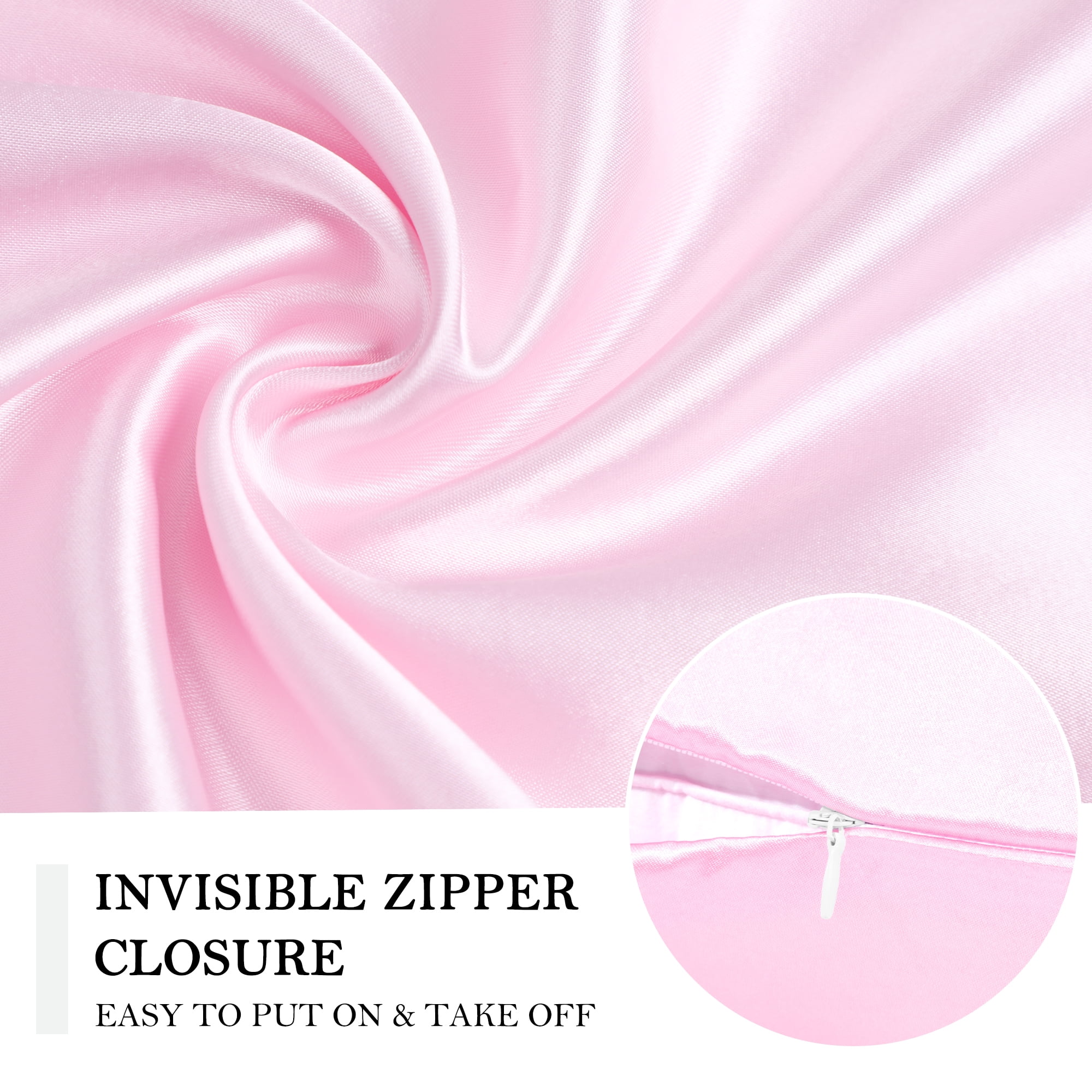 Unique Bargains Durable Soft Zippered Closure Set of 2 Satin Pillowcase Pink King(20"x36"）