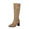 thumbnail image 4 of Xfvqtps Womens Knee High Boots with Buckle Thick Block Heel Stretch Slim Fit Fashion Winter Boots Pointed Toe Western Cowgirl Boots Khaki, 4 of 8