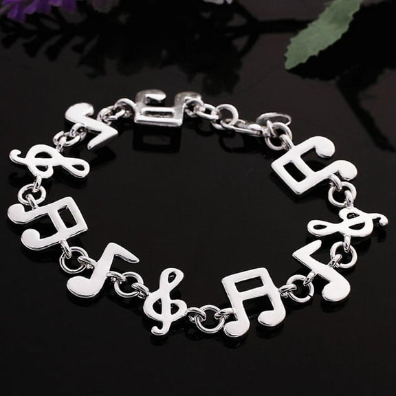 Women's Unisex 925 Sterling Silver Bracelet Beads Song Notes Good Luck L40
