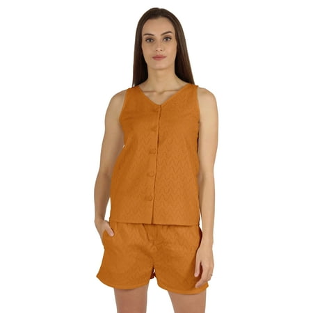 

Bimba Solid 2 Pcs Nightwear Set For Womens Casual Sleeveless Loungewear Shirt & Short Sleepwear